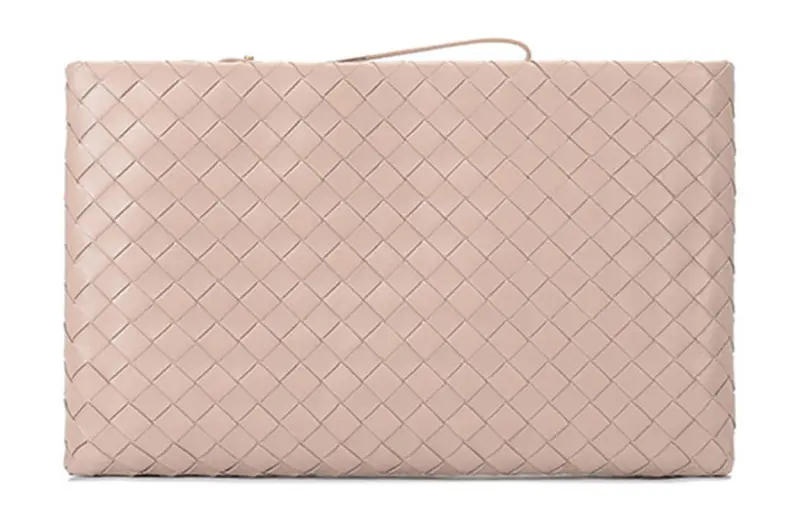 Bottega Veneta Woven Clutch Document Bag Women's Flesh Pink