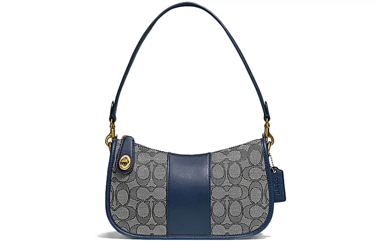 COACH Swinger Fabric With Leather Pochette, Shoulder Bag, Crossbody Bag Women's Marine Blue