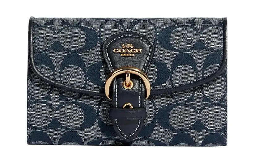 COACH Chambray With Leather Clutch Coin Purse Mini Women's Denim Blue