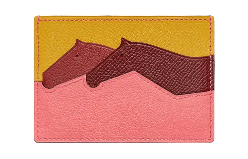 HERMES Les Petits Chevau Multicolor Cow Leather Card Holder Women's Multicolor/Flesh Pink
