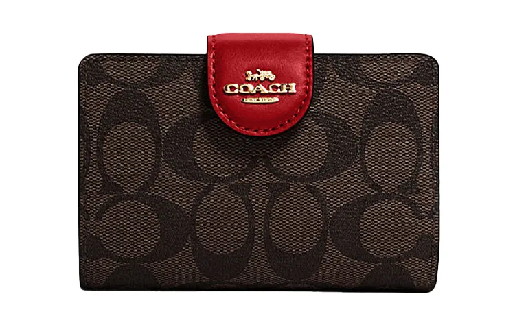COACH Corner Zip Coated Canvas With Leather Corner Zippers Wrist Bag Clutch Pochette Wallets Medium Women's