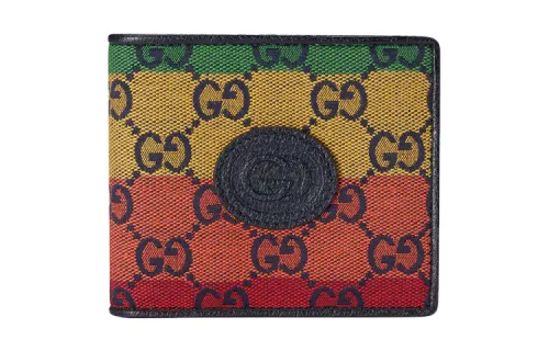 GUCCI Canvas With Leather Canvas Bag Wallet Men's Green/Yellow/Orange/Red