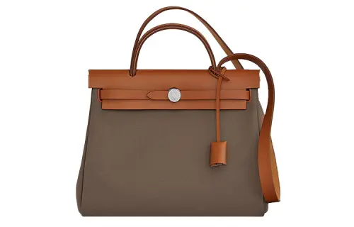 HERMES Herbag Zip Officier Canvas With Hunter Cow Leather Shoulder Bag, Crossbody Bag, Handbag 31 Unisex