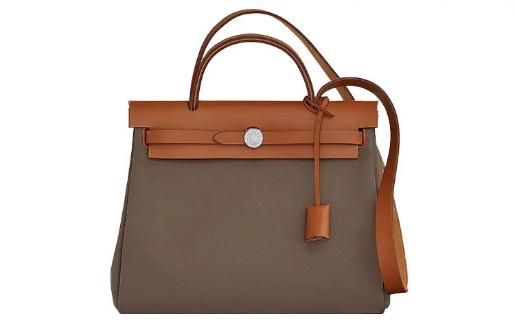 HERMES Herbag Zip Officier Canvas With Hunter Cow Leather Shoulder Bag, Crossbody Bag, Handbag 31 Unisex