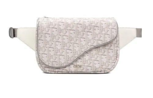 DIOR Saddle Monogram Cow Leather Fanny Pack Men's Beige & Gray & White