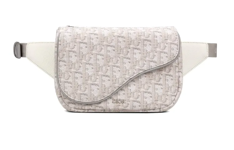 DIOR Saddle Monogram Cow Leather Fanny Pack Men's Beige & Gray & White