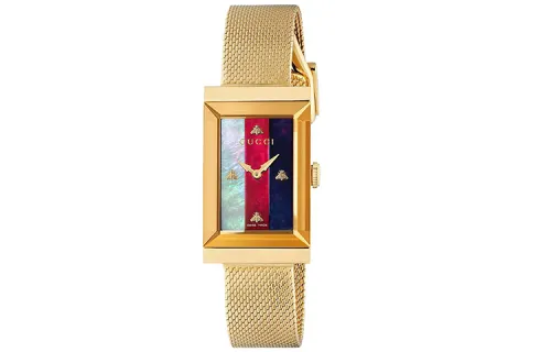 GUCCI Frame Series Wrist Watches Quartz Movement Gold Plated Strap Multicolor Watch Dial Women's Watch