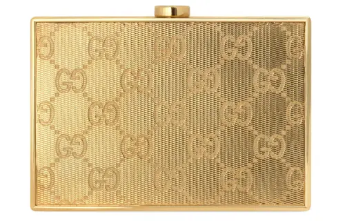 GUCCI Leather Banquet Bag Hard Case Clutch Women's Metal