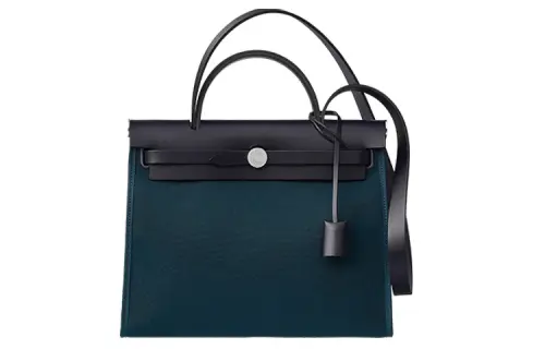 HERMES Herbag Zip Cowhide Patchwork Canvas Shoulder Bag, Crossbody Bag, Handbag 31 Unisex Black/Lake Green