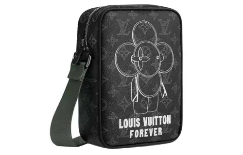 LOUIS VUITTON Small Canvas With Leather Shoulder Bag, Crossbody Bag Regular Men's Black