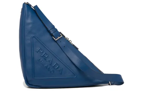 PRADA Leather With Recycled Nylon Triangle Bag, Shoulder Bag, Crossbody Bag Men's Dark Purple Blue