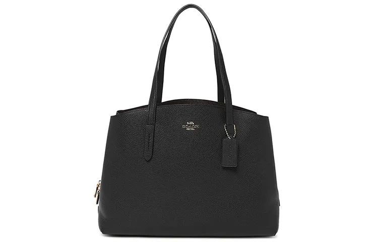 COACH Charlie Leather Dome Bag, Handbag, Shoulder Bag Women's Black
