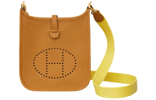 HERMES Evelyne Maurice Bullock Leather Crossbody Bag, Shoulder Bag 16 Women's Brown/Lemon