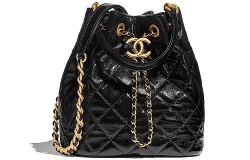 CHANEL Polished Lambskin Bucket Bag Handbag Women's Black