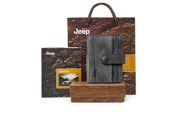 Jeep Genuine Leather Small Card Holder Men's Light Gray