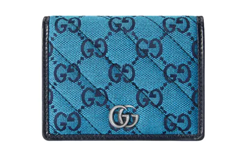 GUCCI GG Marmont Quilting Canvas With Leather Card Holder, Wallet Women's Blue/Dark Blue