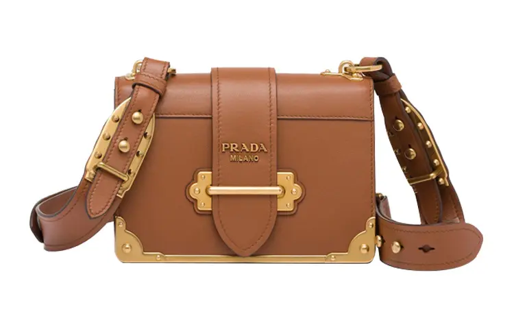 PRADA Cahier Leather Portable Crossbody Bag, Shoulder Bag Women's Brown