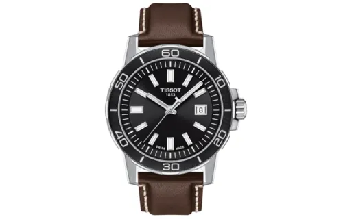TISSOT SUPERSPORT Quartz Movement Men's Watches Watch 44mm Black Dial Stainless Steel Case Genuine Leather Strap