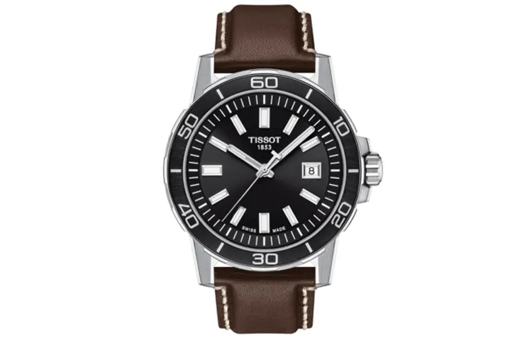 TISSOT SUPERSPORT Quartz Movement Men's Watches Watch 44mm Black Dial Stainless Steel Case Genuine Leather Strap