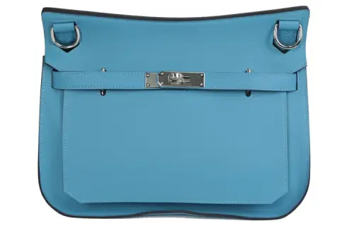 HERMES Jypsiere Swift Leather Clutch Women's P3 Bleu Du Nord Northern Blue