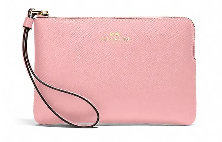 COACH Corner Zip Leather Pochette Clutch Small Women's Cherry Blossom Pink