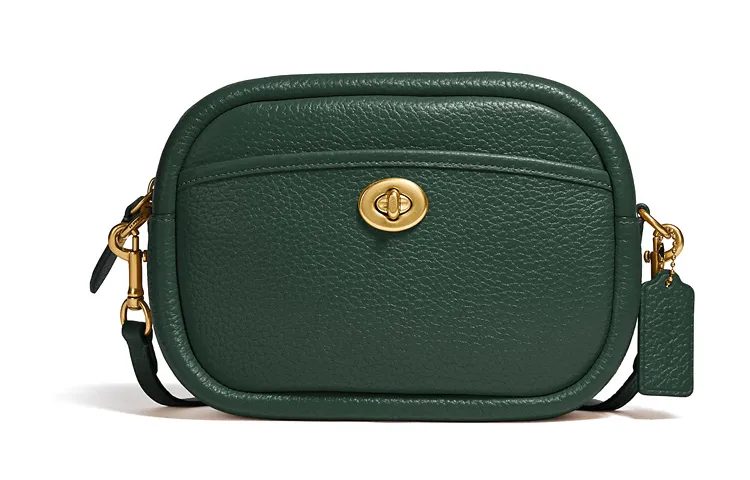 COACH Camera Pebbled Leather Camera Bag, Shoulder Bag, Crossbody Bag Regular Women's Forest Green