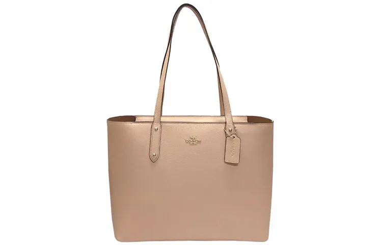 COACH Central Polished Pebbled Leather Tote Bag, Shopping Bag, Shoulder Bag Women's Nude Pink