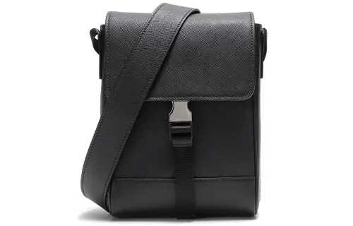 PRADA Adjustable Strap Cow Leather Crossbody Bag, Shoulder Bag Men's Black