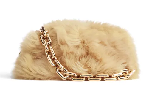 Bottega Veneta Sheepskin, Wool Clutch Shoulder Bag Women's Beige