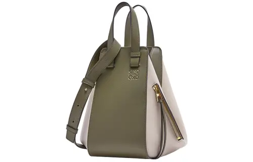 LOEWE Hammock Classic Cow Leather Hammock Bag, Handbag, Shoulder Bag, Crossbody Bag Small Women's Green/Light Oat