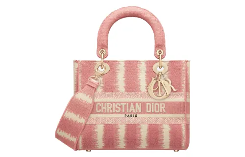 DIOR Lady D Lite Embroidery Handbag One Shoulder Handbag Medium Women's Pink