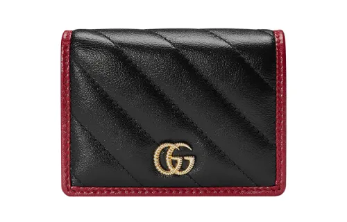 GUCCI GG Marmont Cow Leather Card Holder, Wallet Women's Red/Black