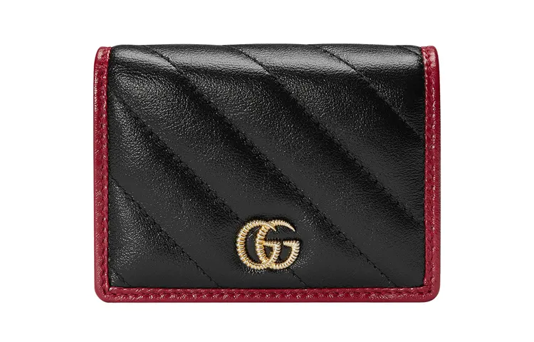 GUCCI GG Marmont Cow Leather Card Holder, Wallet Women's Red/Black