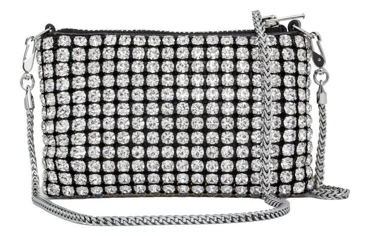 Alexander wang Wangloc chain detachable rhinestone shoulder crossbody bag leather clutch super mini women's white