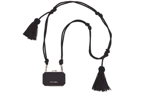 PRADA Fabric With Leather Neck Pouch Clutch Box Bag Card Holder Regular Women's Black