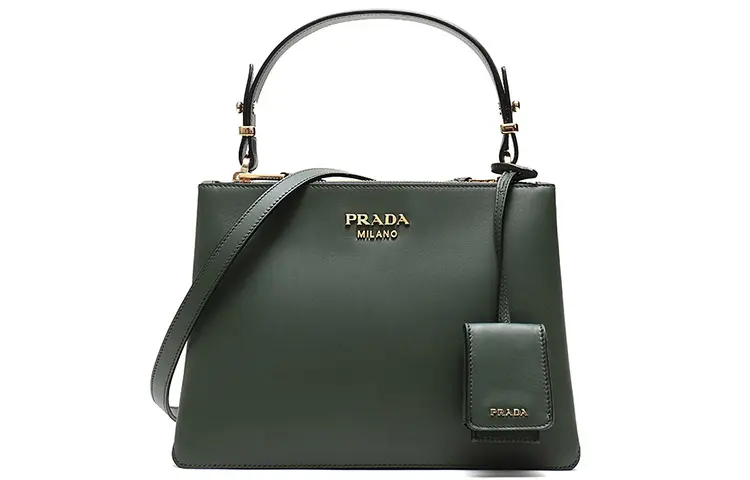 PRADA Logo Cow Leather Handbag, Shoulder Bag Small Women's Forest Green