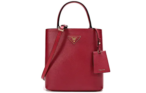 PRADA Panier Cow Leather Handbag, Shoulder Bag Women's Red