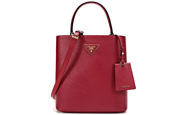 PRADA Panier Cow Leather Handbag, Shoulder Bag Women's Red