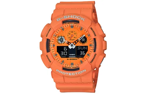 CASIO Men Liquid Crystal/Analog Dual Display Series Orange Watch GA-100RS-4A