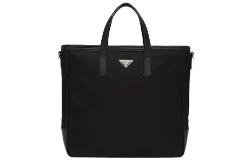 PRADA Recycled Nylon Leather Tote Bag, Shopping Bag, Handbag Men's Black