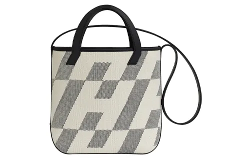 HERMES Cabas Swift Leather With H Canvas Portable Crossbody Bag, Shoulder Bag Women's Gray