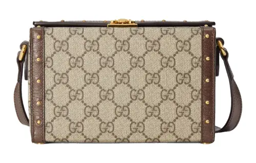 GUCCI Canvas With Leather Cell Phone Pouch, Box Bag, Shoulder Bag, Crossbody Bag Men's