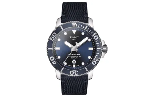 TISSOT Starfish Collection Mechanical Movement Men's Watch 43mm Blue Dial Stainless Steel Case Fabric Strap