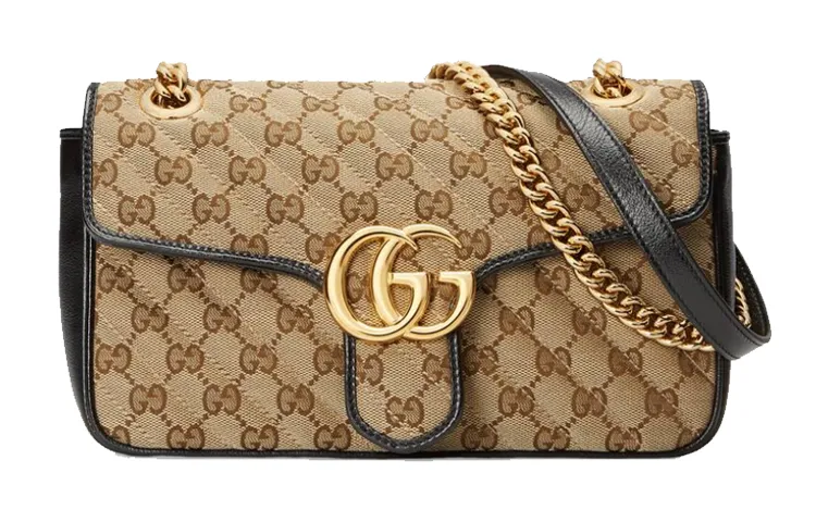 GUCCI Canvas With Leather Shoulder Bag, Crossbody Bag Small Women's Ebony & Black