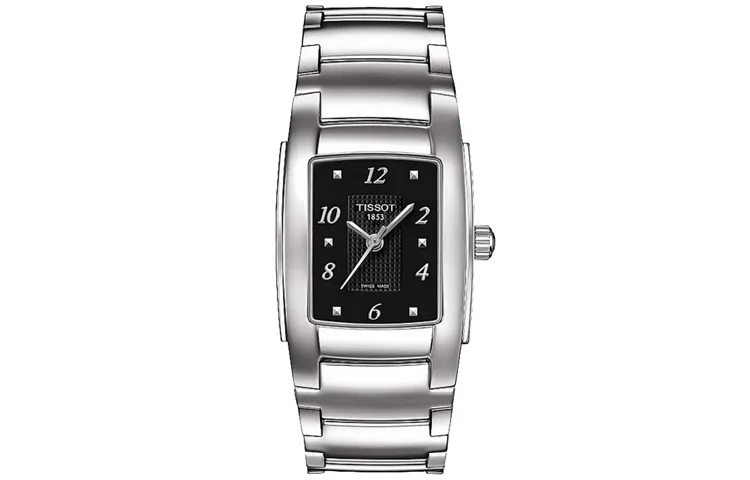 TISSOT Quartz Movement Women's Watch 25.4*31.2mm Black Dial Stainless Steel Case Stainless Steel Strap