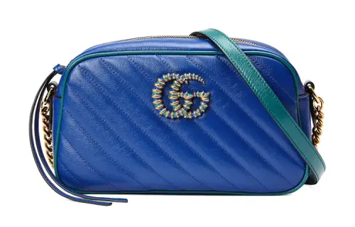 GUCCI GG Marmont Quilted Leather Camera Bag, Chain Shoulder Bag, Crossbody Bag Women's Royal Blue