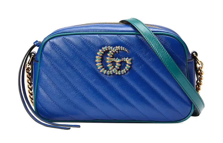 GUCCI GG Marmont Quilted Leather Camera Bag, Chain Shoulder Bag, Crossbody Bag Women's Royal Blue
