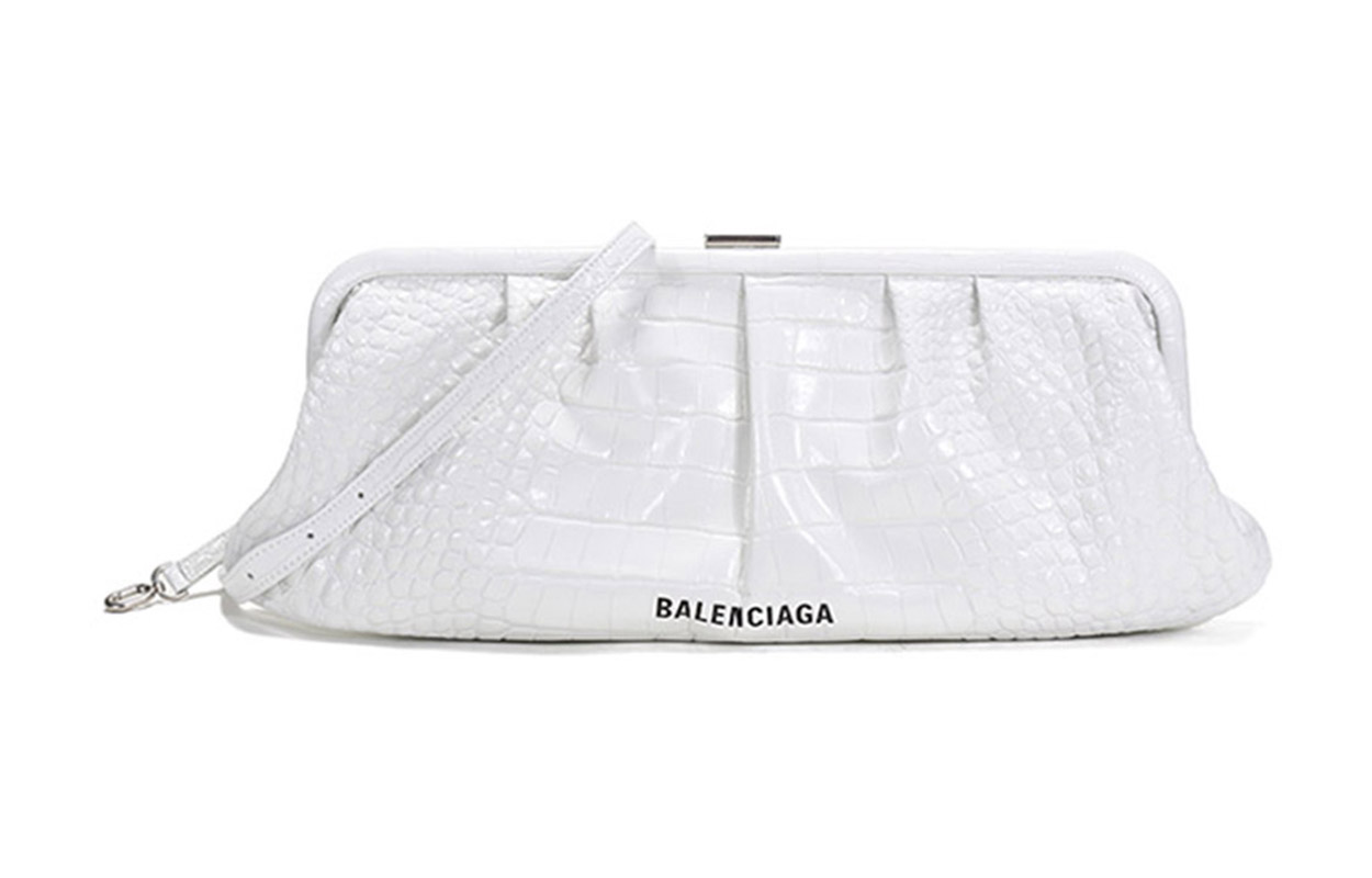 Balenciaga Adjustable removable straps, underarm bag, small clutch bag, white summer one-shoulder bag, crocodile print