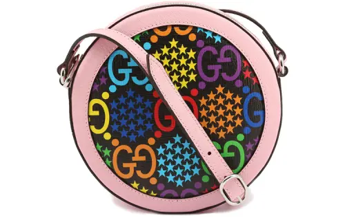 GUCCI Canvas With Leather Round Bag, Shoulder Bag, Crossbody Bag Regular Women's Pink/Multicolor/Candy