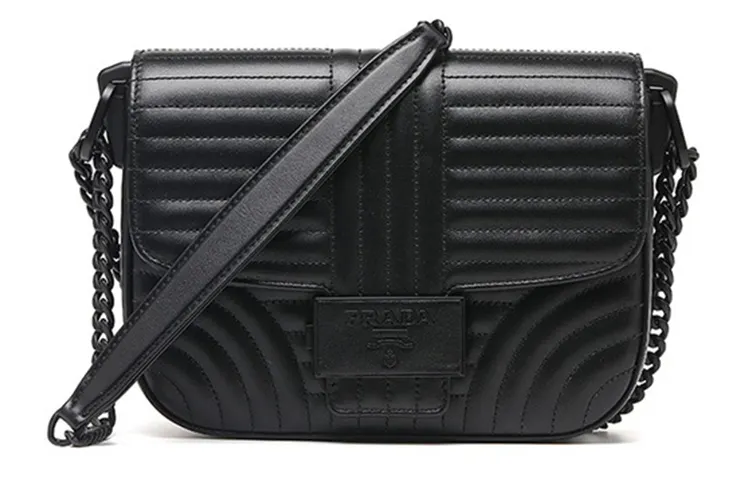 PRADA Calfskin Shoulder Bag Women's Black